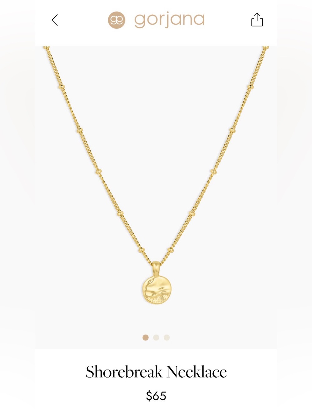 NWOT Gorjana Gold Shorebreak Disc Pendant Necklace